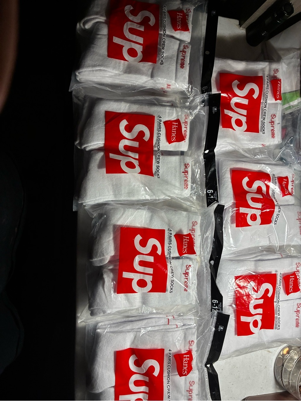 Supreme White Crew Socks with Red Box Logo - Pack